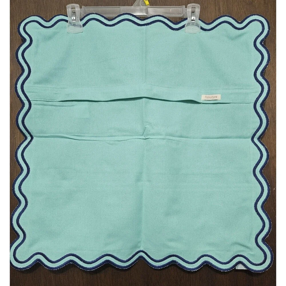 Scalloped Throw Pillow Covers 20 x 20, Set of 2 Cotton Pillow Covers, Icy Mint